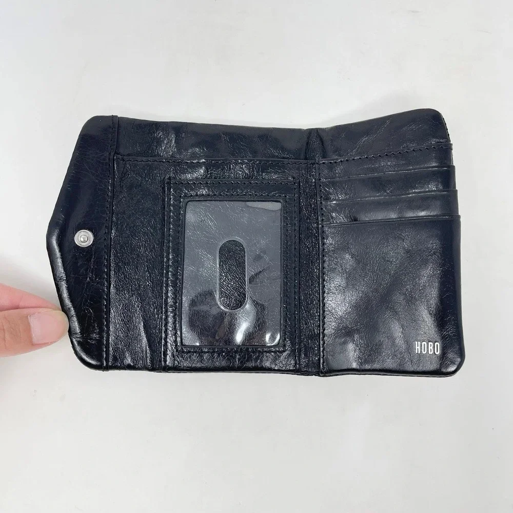 Hobo Lacy Wallet Black Glazed Leather Small TriFold